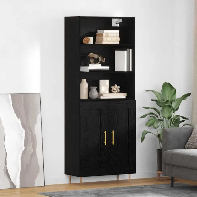 vidaXL Hoge kast Zwart Eiken 69,5 x 34 x 180 cm Bewerkt hout, foto 2