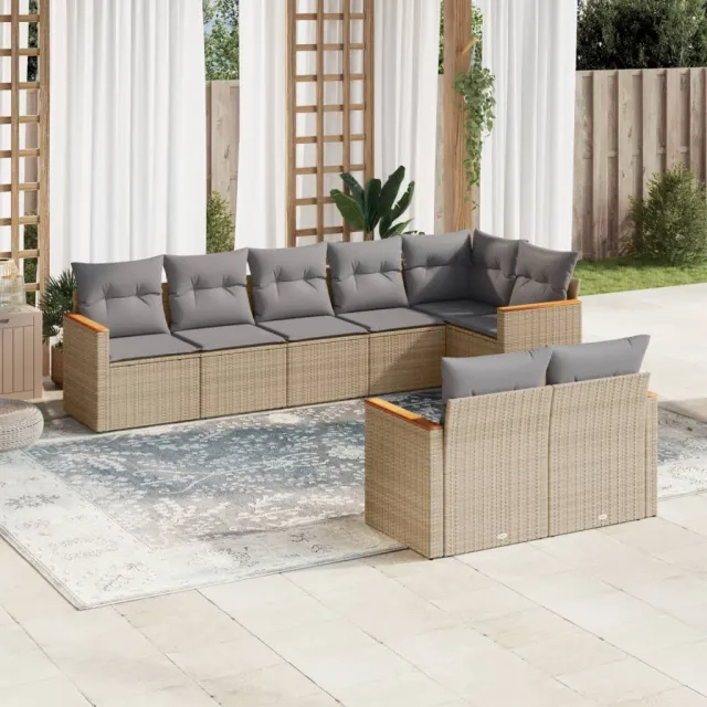vidaXL 8-delige Loungeset met kussens poly rattan gemengd beige, foto 2