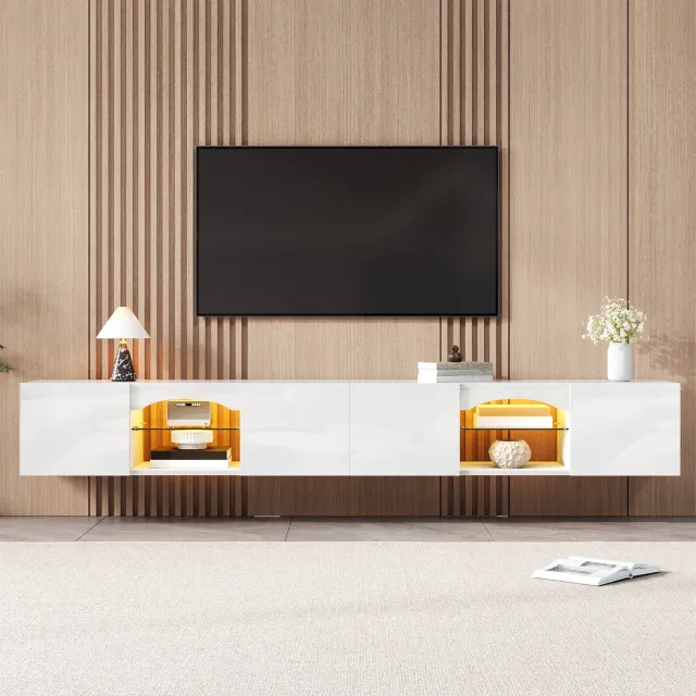 MODENUIT Tv-Meubel - Ledverlichting Met Appbediening - Voor Woonkamer - Spaanplaat - 200x30x28 Cm - Wit