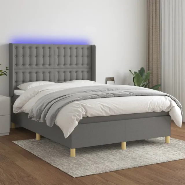 vidaXL Boxspring met matras en LED stof donkergrijs 140x190 cm grijs