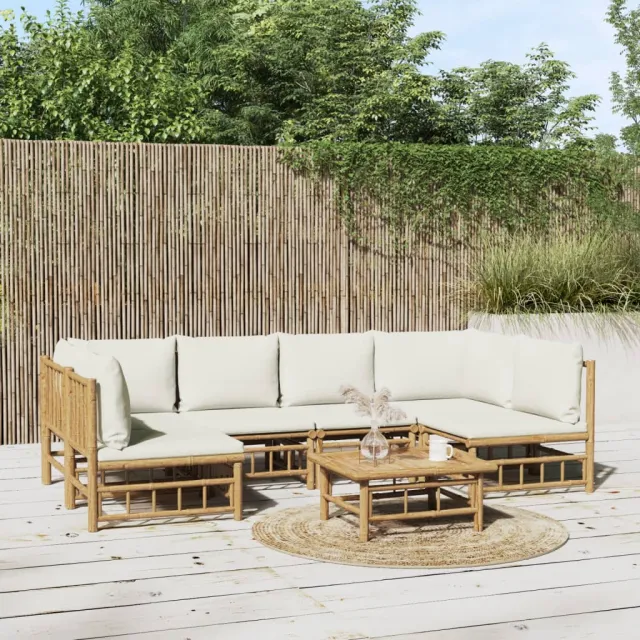 vidaXL 7-delige Loungeset met kussens bamboe crèmewit, foto 2