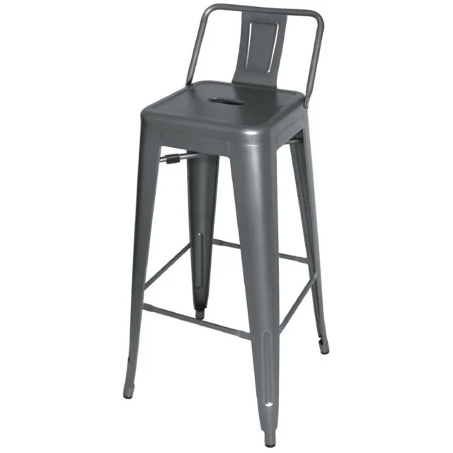 Bolero Stalen Bistro Barkruk Met Rugleuning Grijs (4 Stuks) - Bolero DM935 - Horeca & Professioneel Gun Metal Grijs