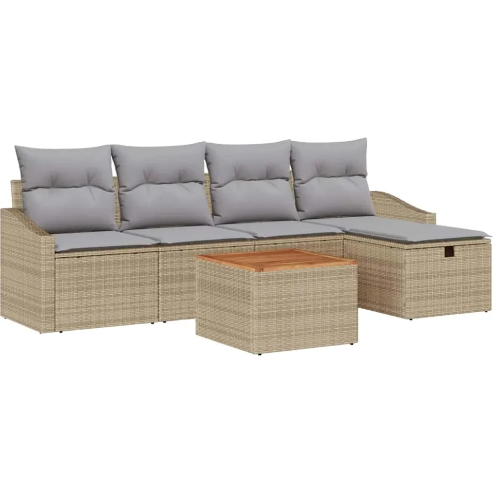 vidaXL Tuinbankenset 6 st Beige Poly riet