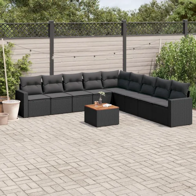 vidaXL 10-delige Loungeset met kussens poly rattan zwart, foto 2