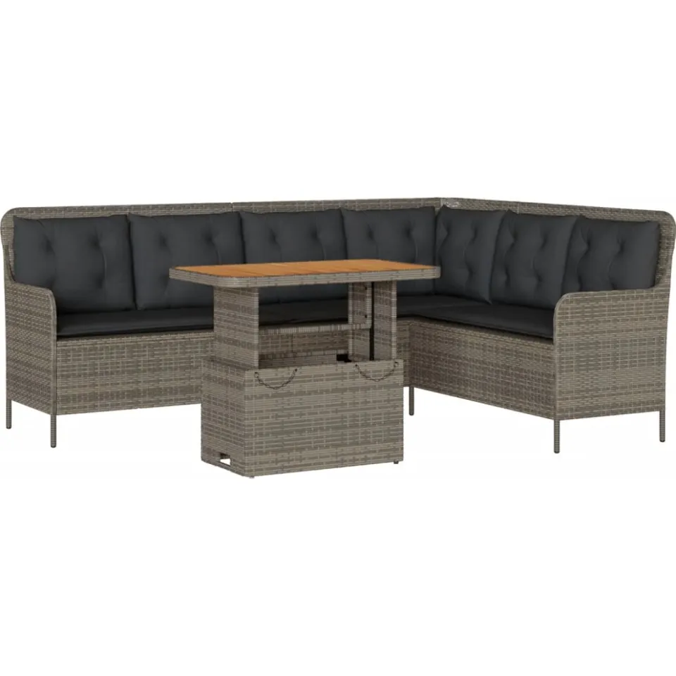 vidaXL 2-delige Loungeset met kussens poly rattan grijs, foto 3