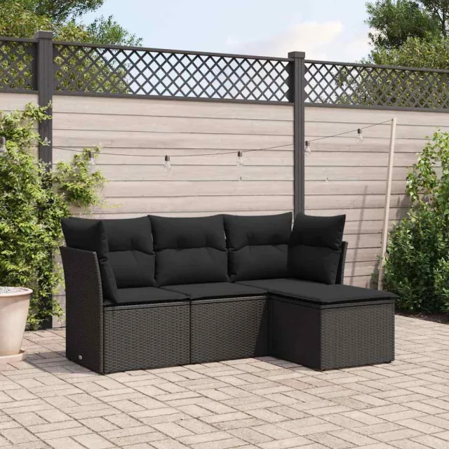 vidaXL 4-delige Loungeset met kussens poly rattan zwart, foto 2
