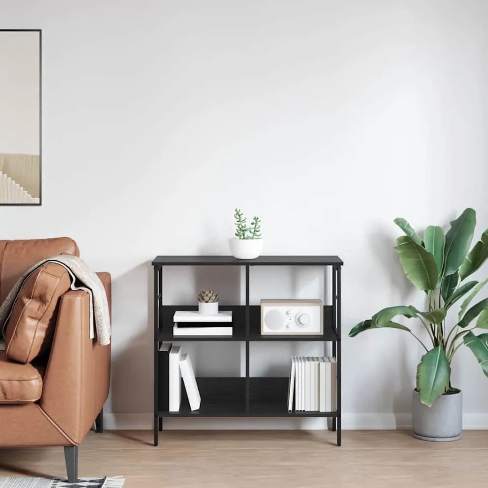 vidaXL Boekenkast 4-laags 82 x 32 x 79 cm Bewerkt hout Zwart Eiken, foto 4