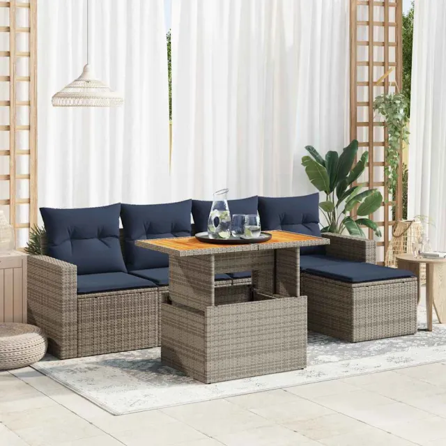 vidaXL 6-delige Loungeset met kussens poly rattan grijs, foto 2