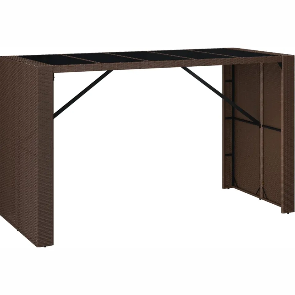 vidaXL Bartafel met glazen blad 185x80x110 cm poly rattan bruin, foto 3