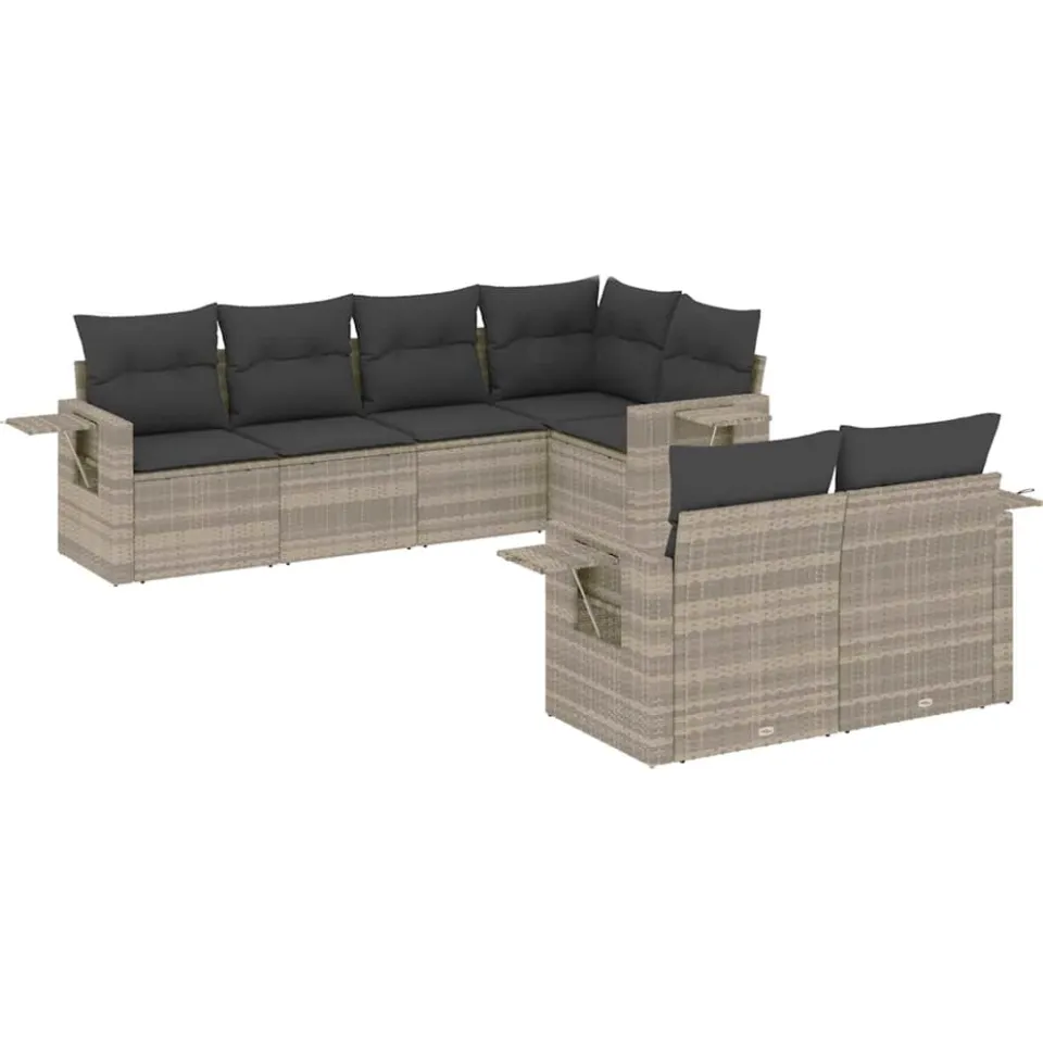 vidaXL 7-delige Loungeset met kussens poly rattan lichtgrijs grijs