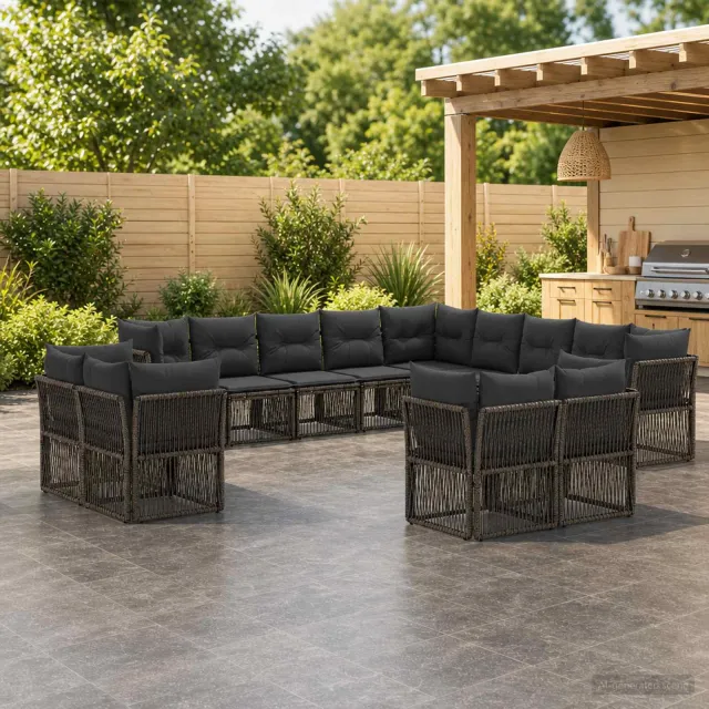 vidaXL Tuinbankenset 13 st 13-zits Grijs poly rattan, foto 2