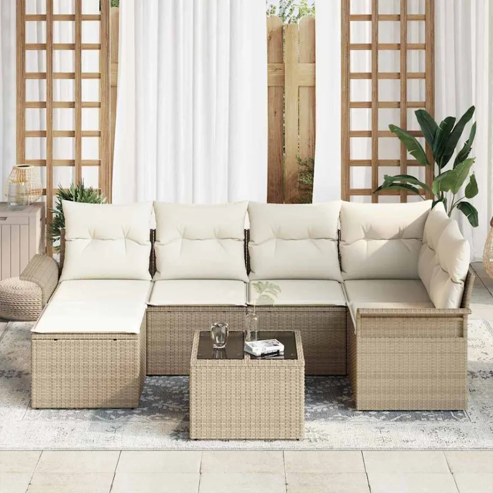 vidaXL Tuin Sofa Set 7 st Beige poly rattan, foto 3