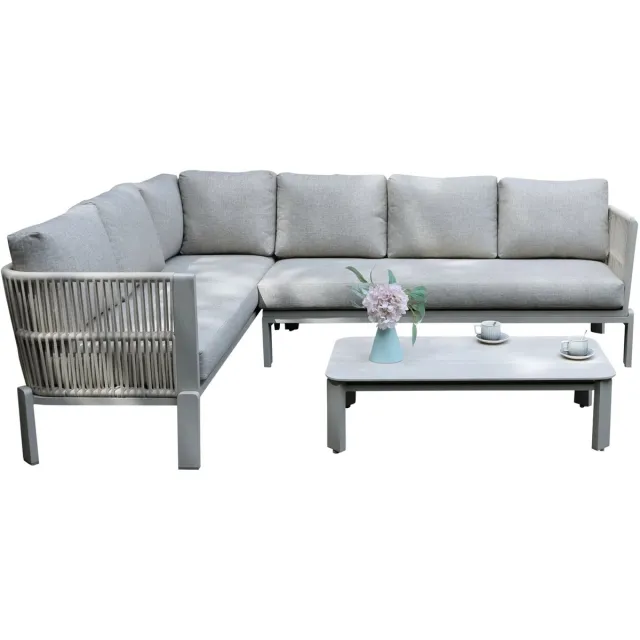 AVH-Collectie Veneto hoek loungeset 3 delig aluminium latte zand rope Zand / Latte / Linen