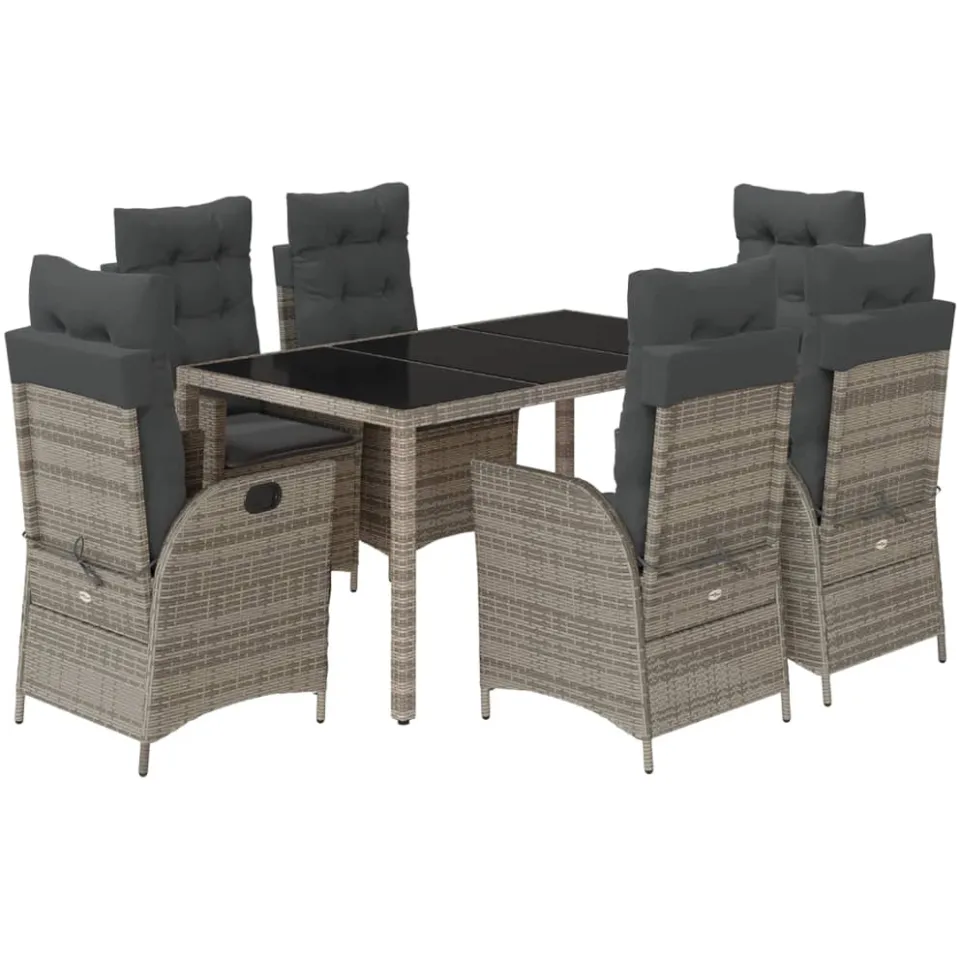 vidaXL 7-delige Tuinset met kussens poly rattan grijs, foto 3