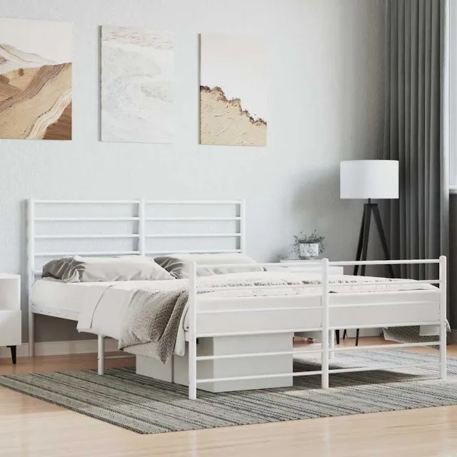 vidaXL Bedframe met hoofd- en voeteneinde metaal wit 120 x 190 cm
