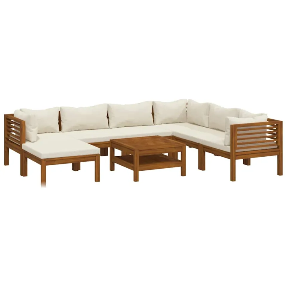 vidaXL 8-delige Loungeset met crèmekleurige kussens massief acaciahout