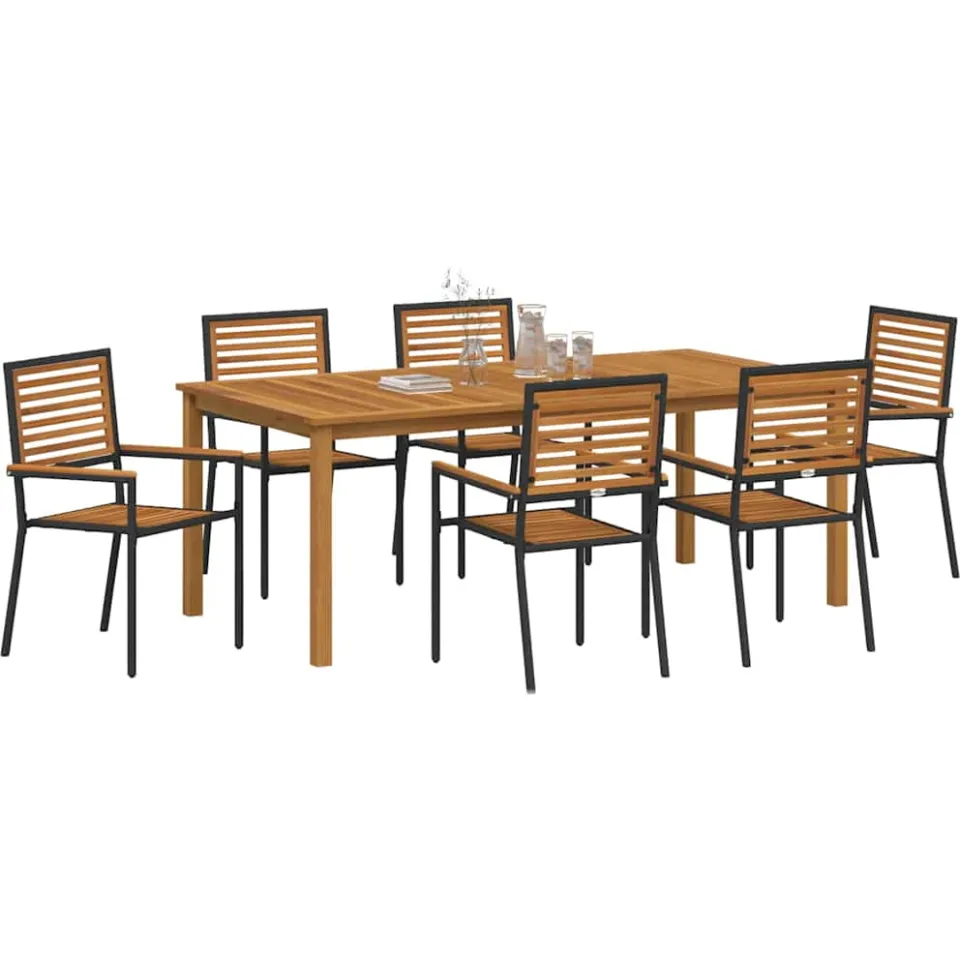 vidaXL Tuin eettafelset 7 st Zwart Massief Acaciahout