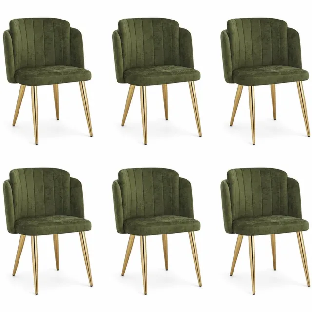 KOMHTOM 6 stuks moderne eetkamerstoelen, gestoffeerde stoelen met gebogen rugleuning en in hoogte verstelbare poten, goudkleurig frame, draagvermogen tot 125 kg, voor eetkamer, keuken (groen)