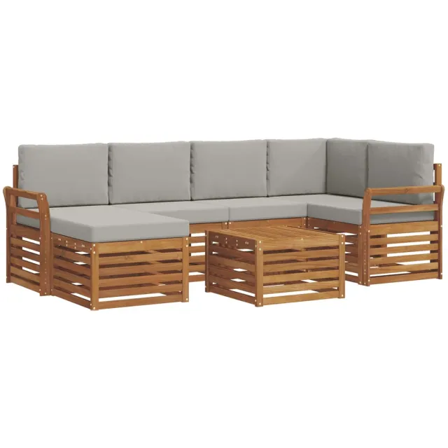 vidaXL Buiten - bank - set - 7 - st - 5-zits - Naturel - en - lichtgrijs Naturel en lichtgrijs