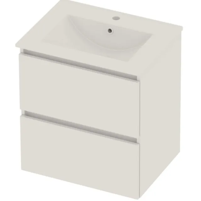 Basic-Line Coach 46 Badmeubelset Porselein 1 Kraangat Greeploos 60x46x62 cm Ice White Glans Wit