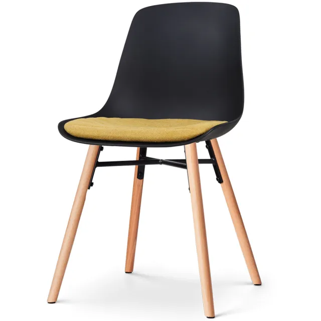 Nolon Nena-Liv eetkamerstoel zwart met okergeel zitkussen - houten onderstel, foto 2