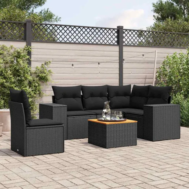 vidaXL 6-delige Loungeset met kussens poly rattan zwart, foto 2