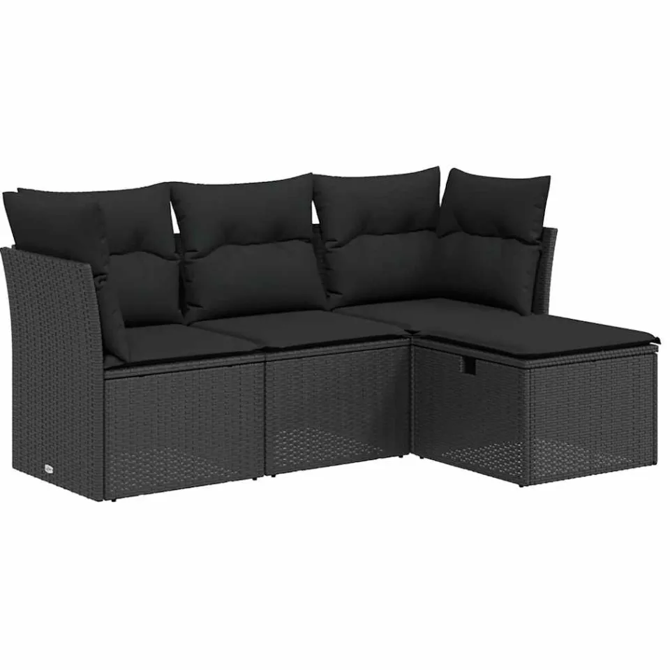 vidaXL 4-delige Loungeset met kussens poly rattan zwart, foto 3