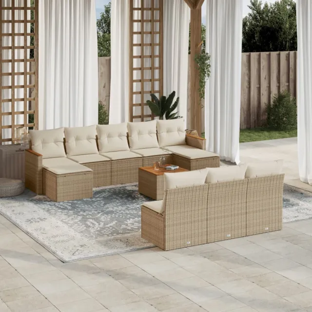 vidaXL 11-delige Tuinset met kussens poly rattan beige, foto 2