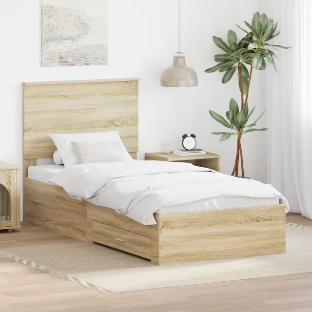 vidaXL Bedframe Sonoma Eiken en Zilver 75 x 190 cm Bewerkt hout Bruin