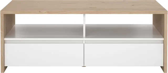 Tvilum Next salontafel 2 lades, 2 planken eiken decor, wit hoogglans.