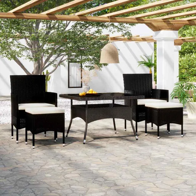 vidaXL 5-delige Tuinset poly rattan en gehard glas zwart, foto 2
