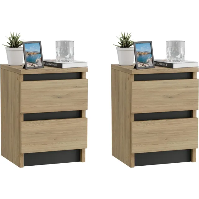 DailySupplies® Nachtkastje set van 2 - Nachtkastjes Industrieel - Kastje met Lades Eik met Zwart