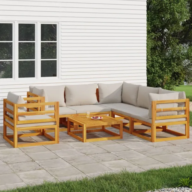 vidaXL 7-delige Loungeset met lichtgrijze kussens massief hout bruin, foto 2
