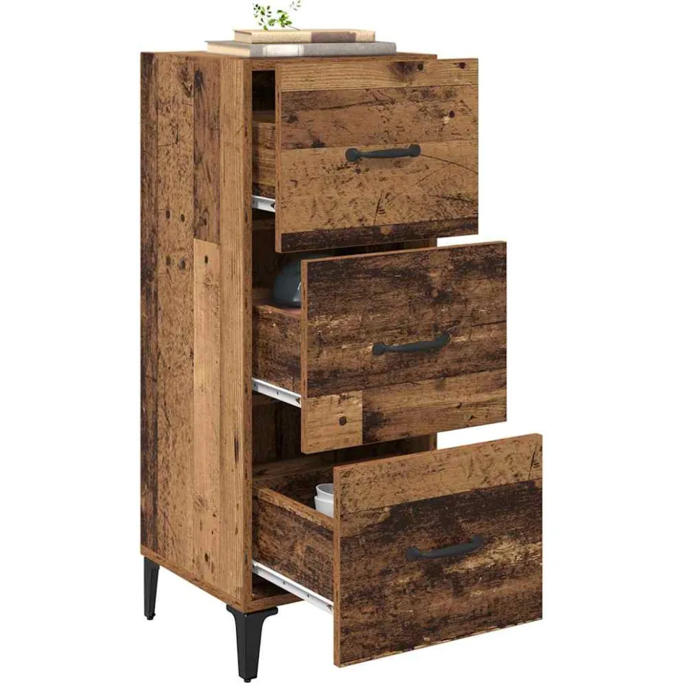 vidaXL Dressoir Oud Hout 34,5 x 34 x 90 cm Bewerkt hout Bruin