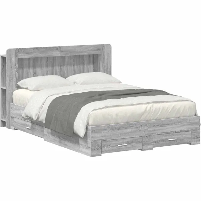 vidaXL Bedframe met opslag Grijs Sonoma 140 x 200 cm Bewerkt hout