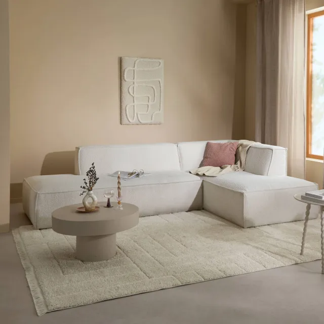 NOUS Living bouclé hoekbank Newton hoek rechts - crème Crème bouclé