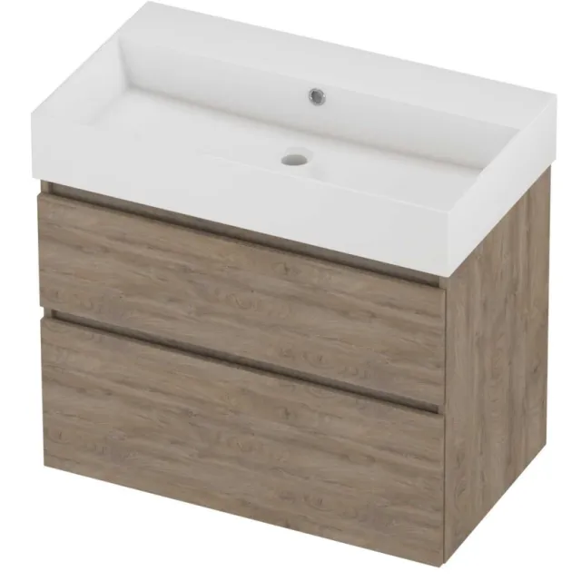 Proline Zara Badmeubelset Porselein Loft Zonder Kraangat 80x46x73 cm Glans Wit Raw Oak Eiken