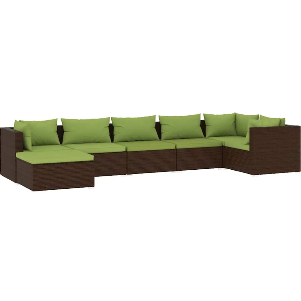 vidaXL 7-delige Loungeset met kussens poly rattan bruin