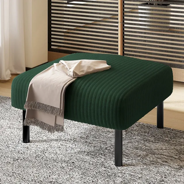 OKWISH Voetenbankje Cordstof – 56 x 51 x 39 cm – Metalen Frame – Smaragdgroen – Gepolsterd – Voor Woonkamer en Slaapkamer Emerald