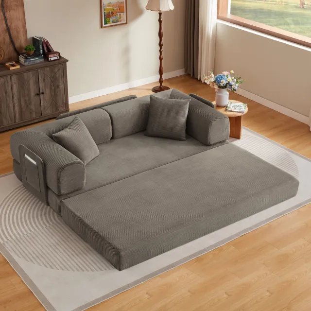 DESMIU Slaapbank 3 Zits Taupe - Opvouwbaar Naar Bed - Voor Woonkamer En Slaapkamer - Ribstof - Stof - Taupe