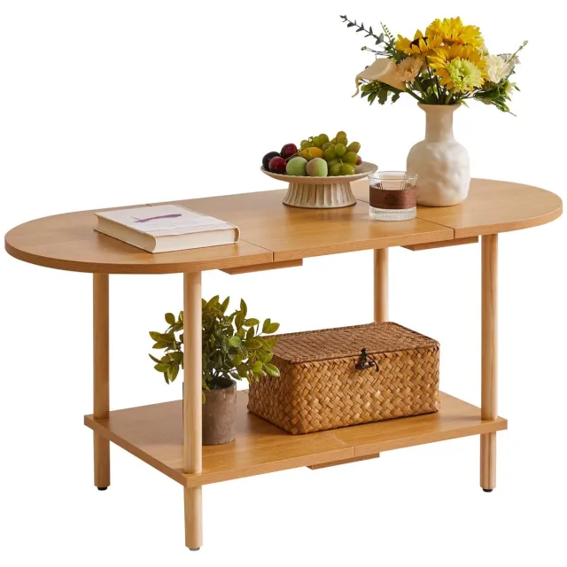 Unyqoos ® Moderne Houten Theetafel met Ovaal en Vierkant Ontwerp voor Woonkamer bruin