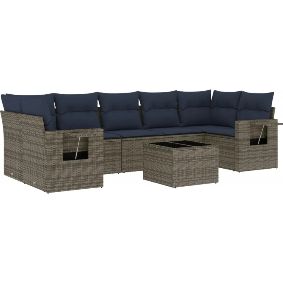 vidaXL 8-delige tuinbankset met kussens, grijs polyrotan, foto 3