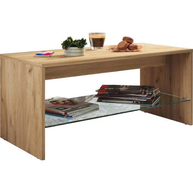 Vcm Houten salontafel Sofa-tafel Woonkamertafel Bijzettafel Glas Wisal Honing eik
