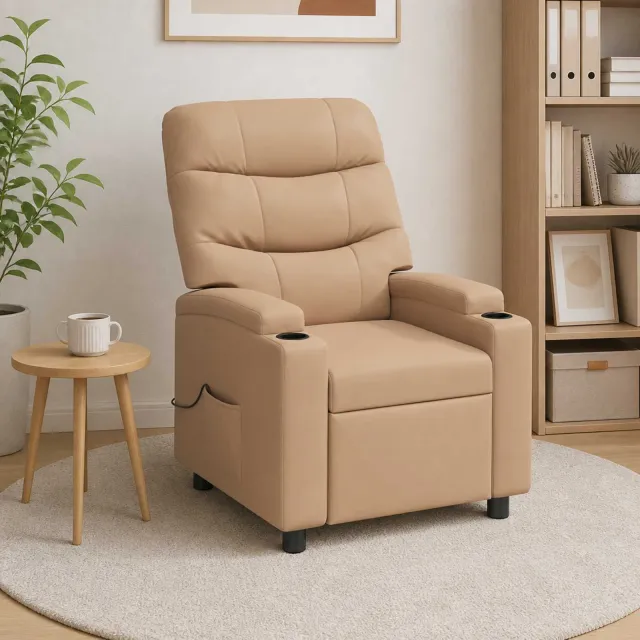 vidaXL Massage-relaxstoel Cappuccino 75 x 93 x 102 cm Stof Tan