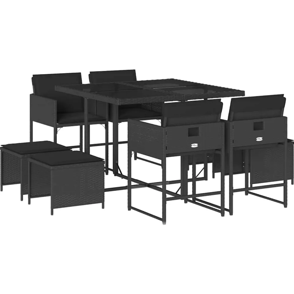 vidaXL 9-delige Tuinset poly rattan zwart, foto 3