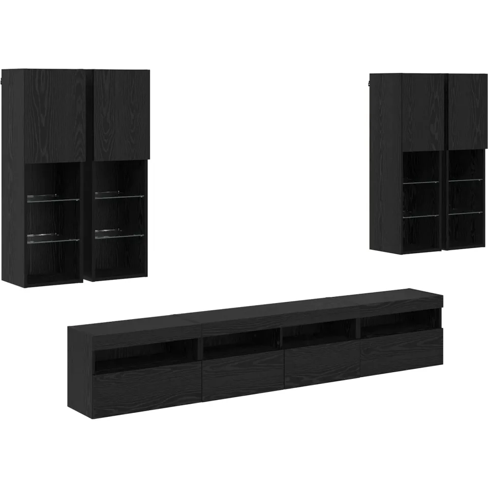 vidaXL TV Wandkast Set met LED Lichten 7 st 100 x 30 x 40 cm zwart, foto 3