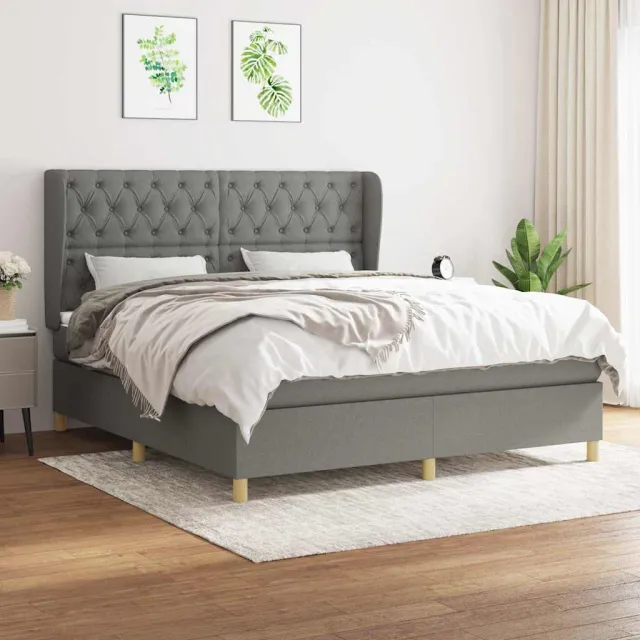 vidaXL Boxspring met matras stof donkergrijs 160x200 cm grijs