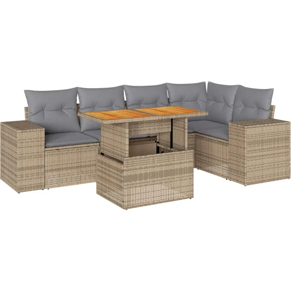 vidaXL 6-delige Loungeset met kussens poly rattan beige, foto 3