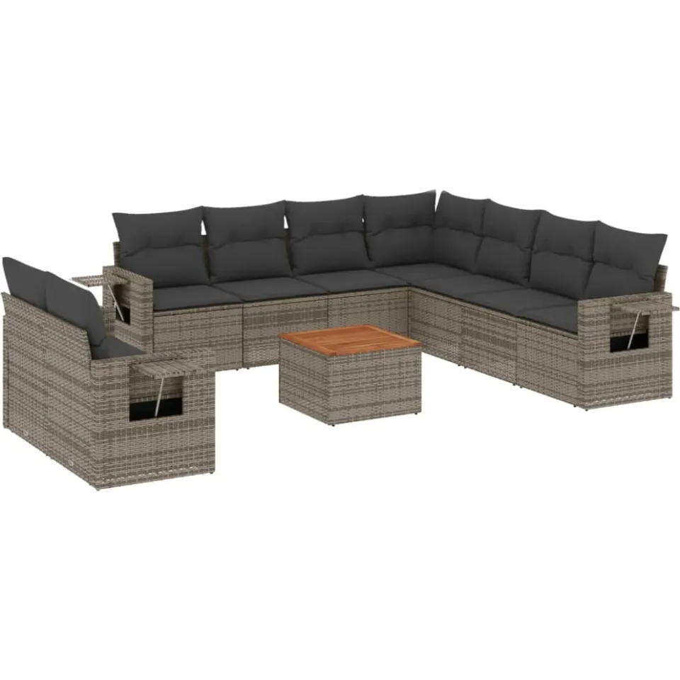 vidaXL 10-delige Loungeset met kussens poly rattan grijs, foto 3
