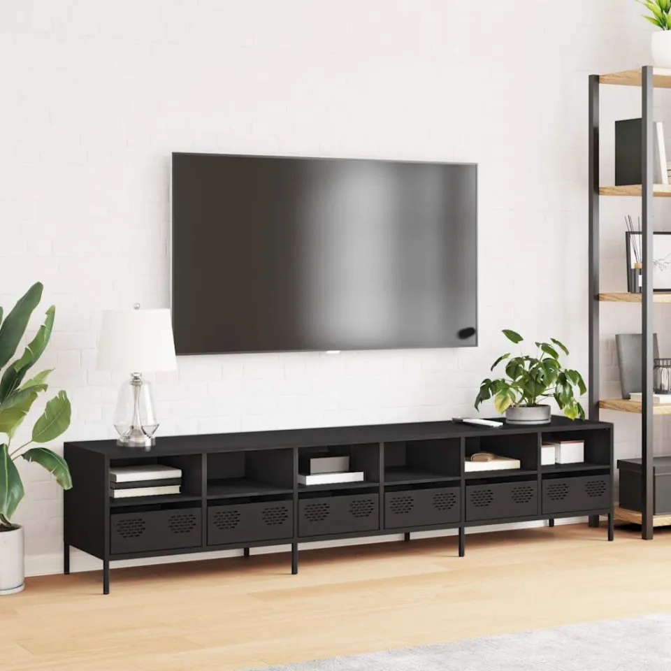 vidaXL Tv-meubel 202x39x43,5 cm koudgewalst staal zwart, foto 3